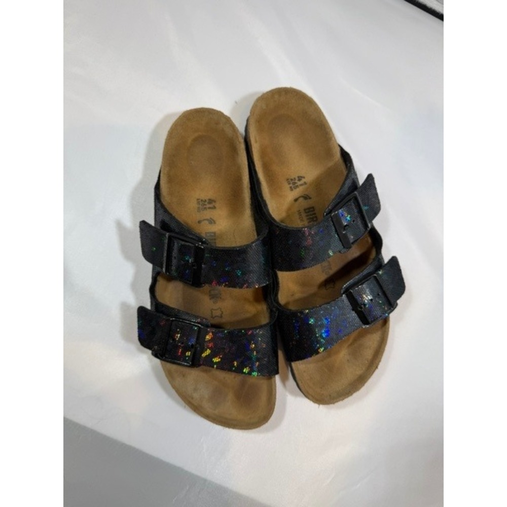 Birkenstock Arizona Black Rainbow Holographic Glitter Sandals Womens 41 L10 M8